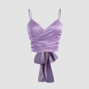 Solid Cross Wrap Front Tie Back Crop Tank Top